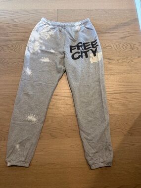 Freecity Women’s  Light Gray Tie-Dye Sweatpants with Logo